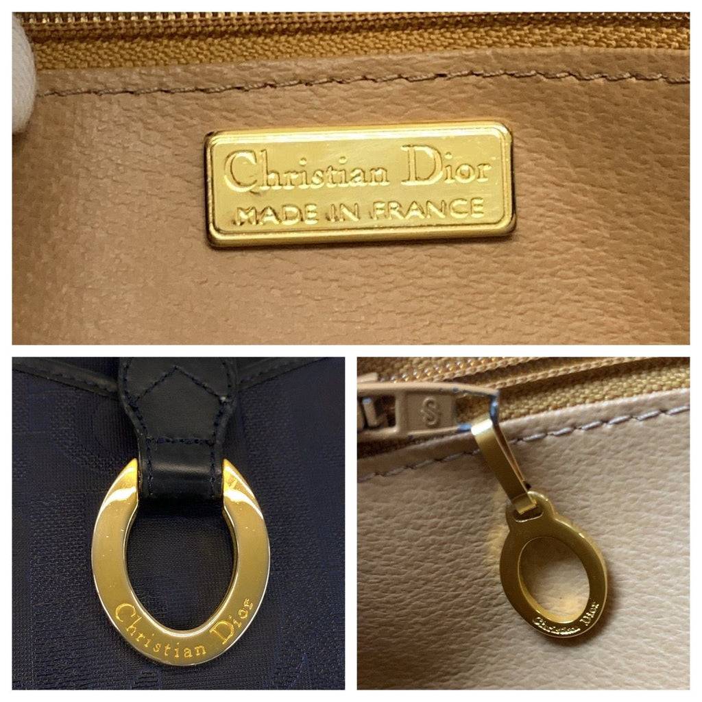 Dior Vintage Trotter Navy Gold Leather Handbag — view 3