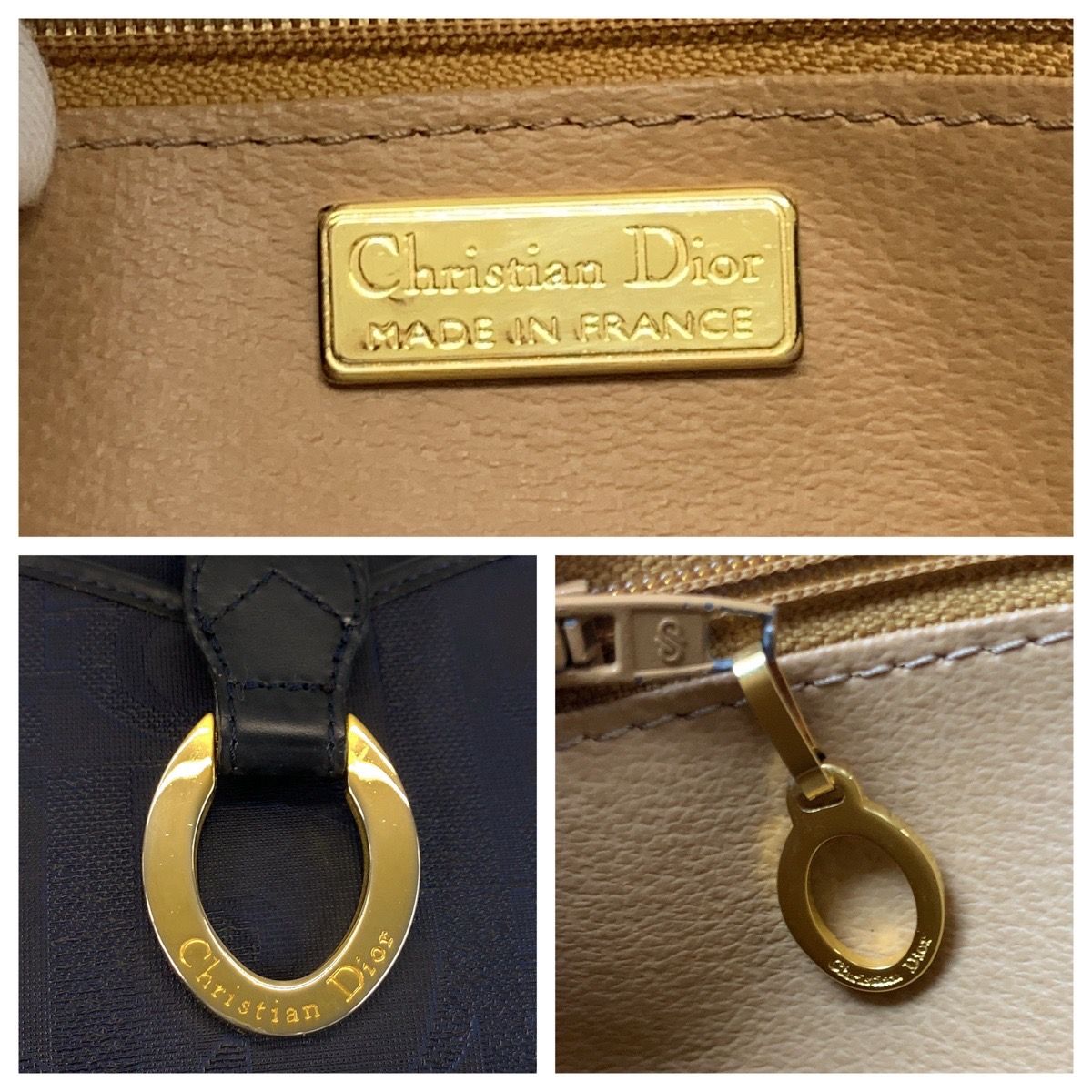 Dior Vintage Trotter Navy Gold Leather Handbag — view 3