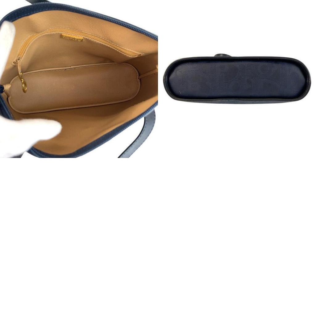 Dior Vintage Trotter Navy Gold Leather Handbag — view 9