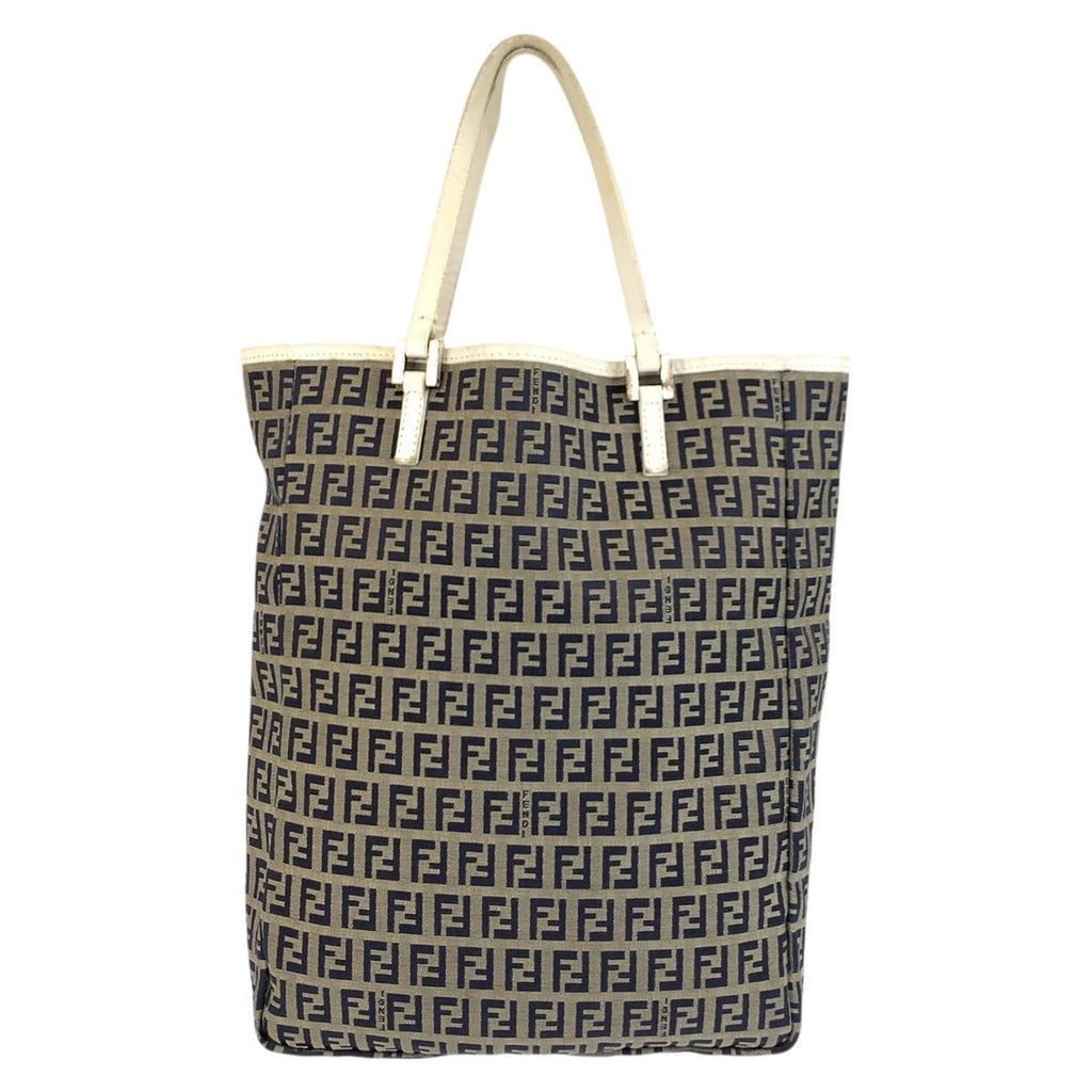 Fendi Zucchino Gray White Silver Canvas Leather Tote — view 2