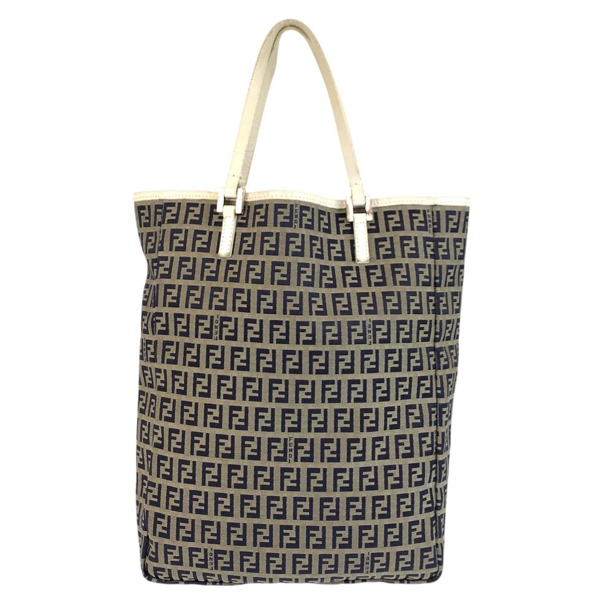 Fendi Zucchino Gray White Silver Canvas Leather Tote — view 2