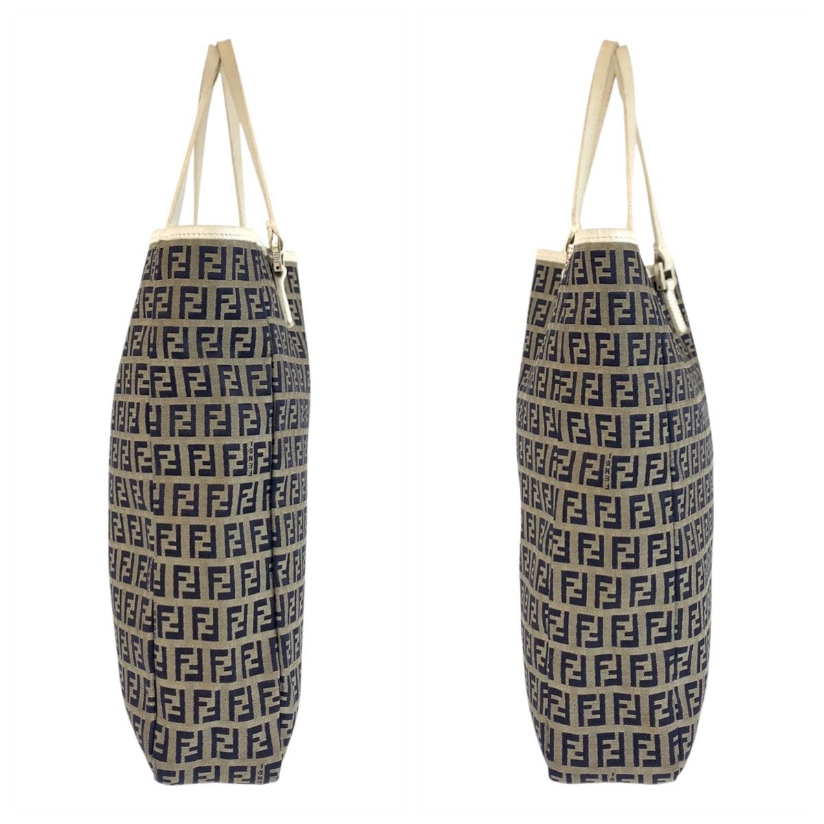 Fendi Zucchino Gray White Silver Canvas Leather Tote — view 7