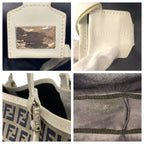Fendi Zucchino Gray White Silver Canvas Leather Tote — view 4