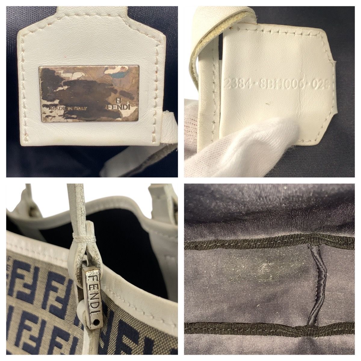 Fendi Zucchino Gray White Silver Canvas Leather Tote — view 4