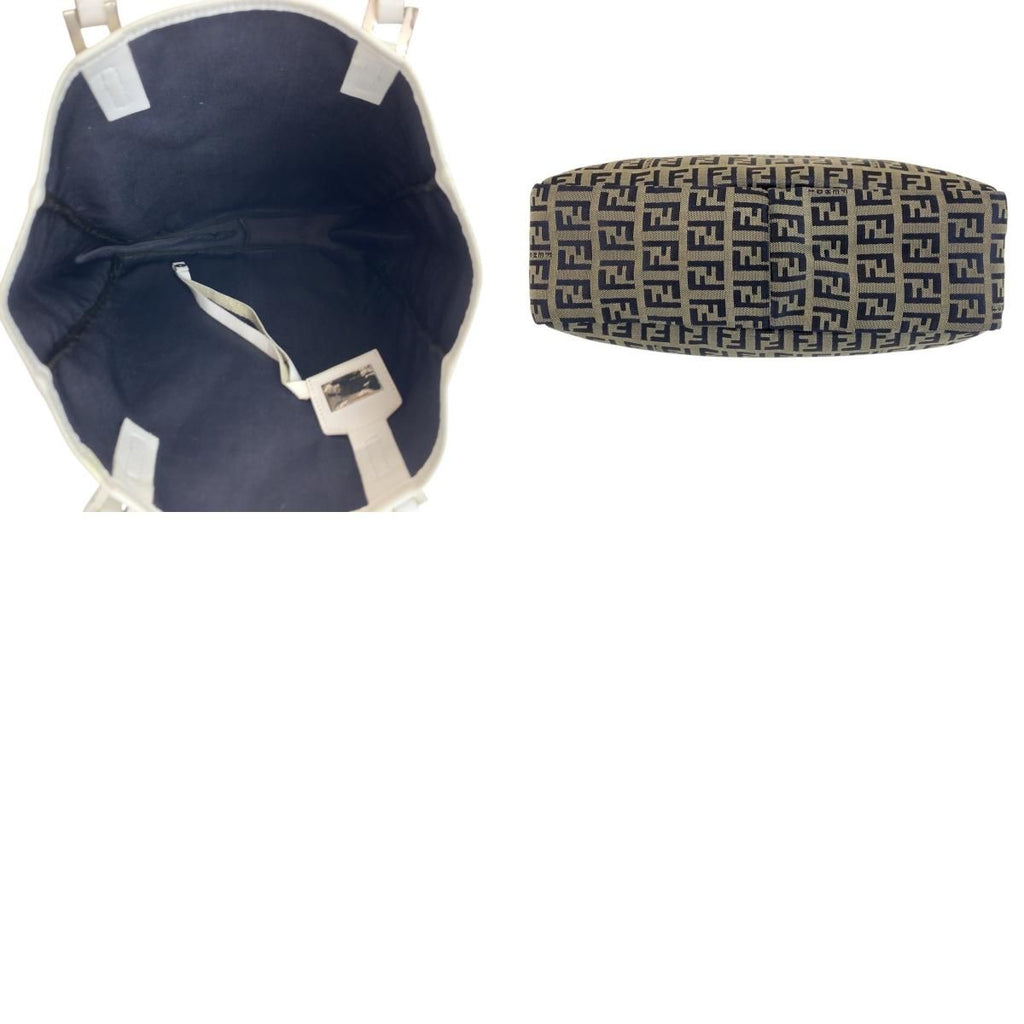 Fendi Zucchino Gray White Silver Canvas Leather Tote — view 9
