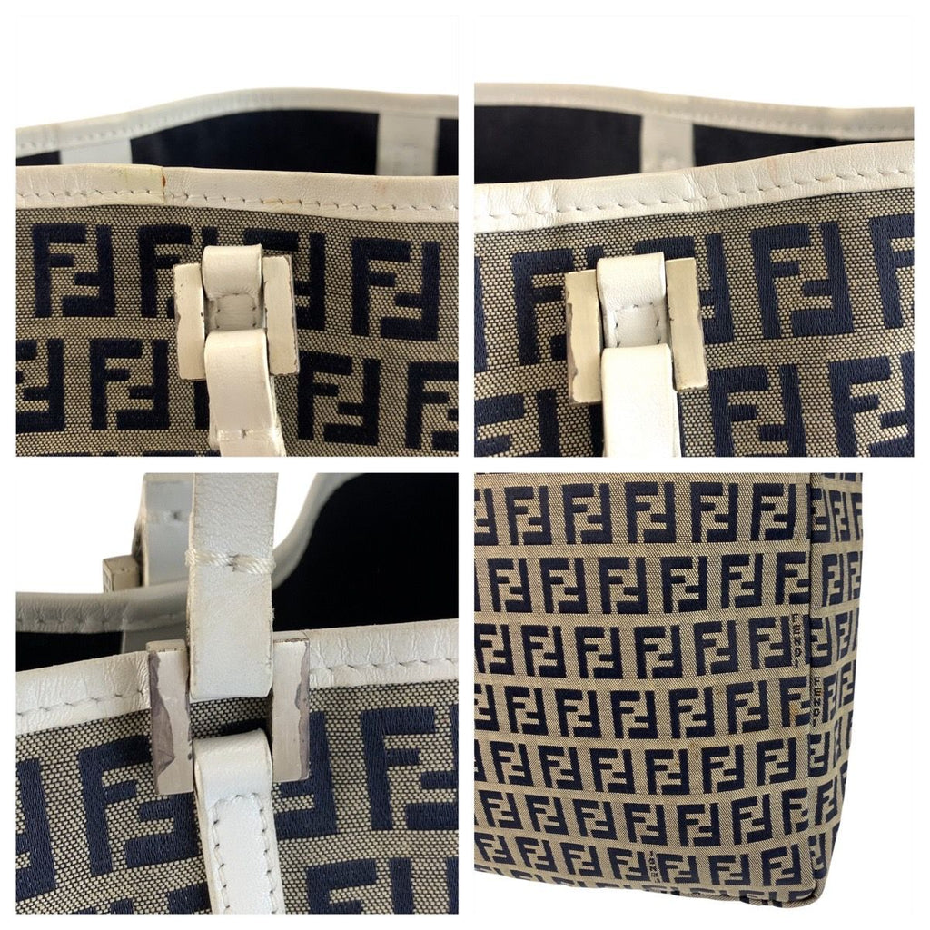 Fendi Zucchino Gray White Silver Canvas Leather Tote — view 5