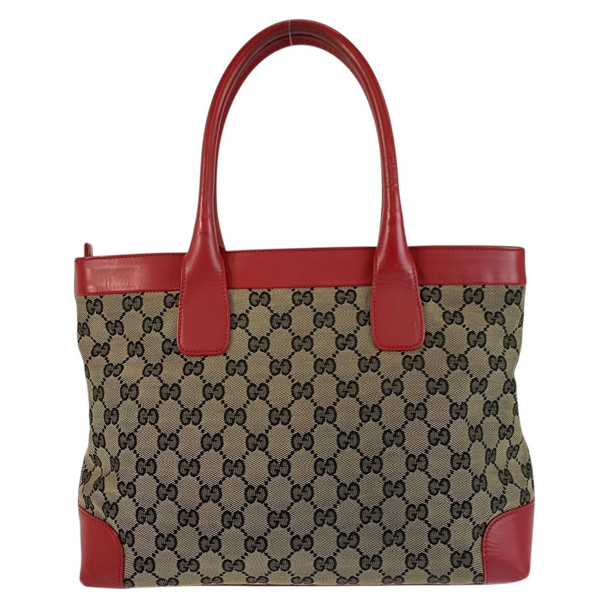 Gucci Red Beige GG Canvas Leather 002 119 Tote — view 2