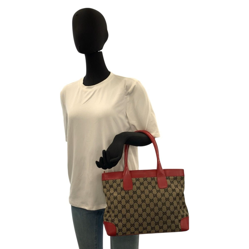 Gucci Red Beige GG Canvas Leather 002 119 Tote — view 6