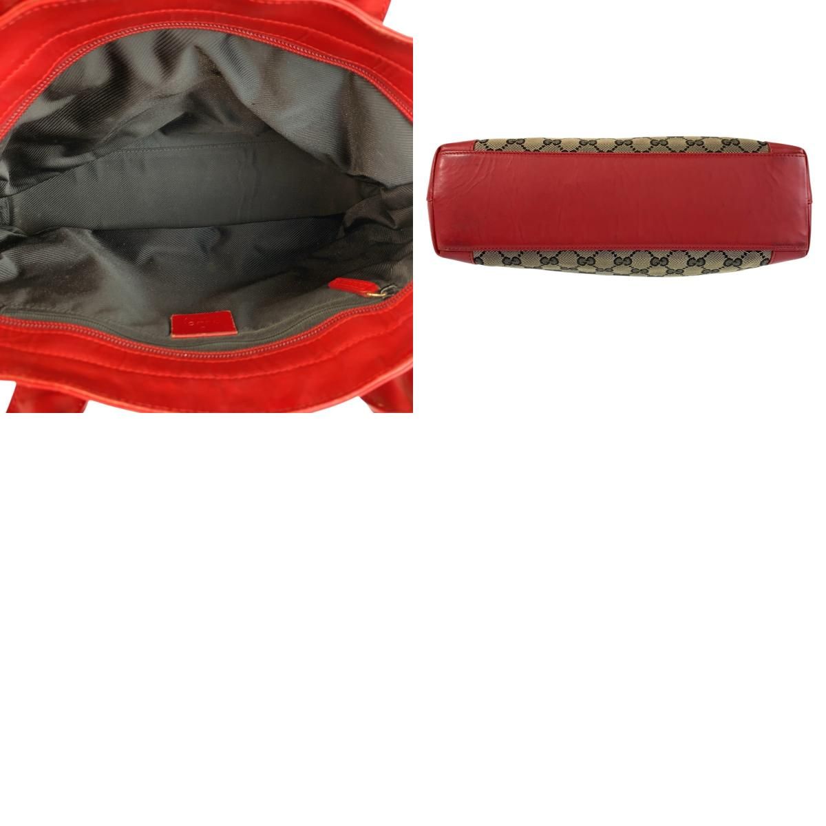 Gucci Red Beige GG Canvas Leather 002 119 Tote — view 9