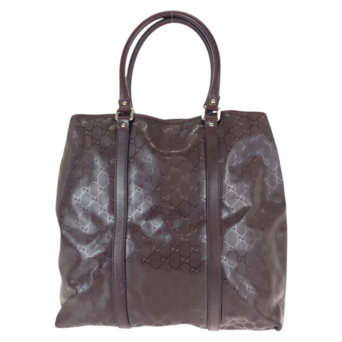 Gucci GG Supreme Wine Red Gold Silver Leather Tote — view 2