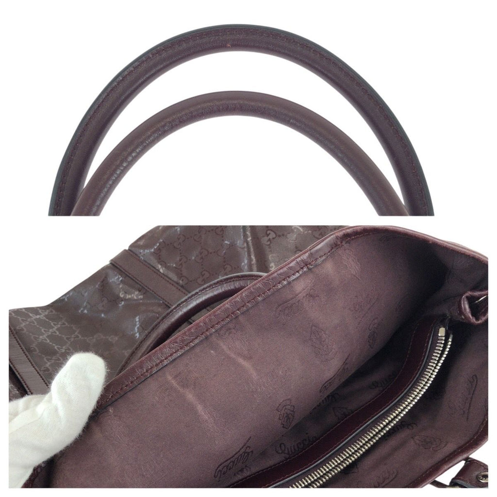 Gucci GG Supreme Wine Red Gold Silver Leather Tote — view 6