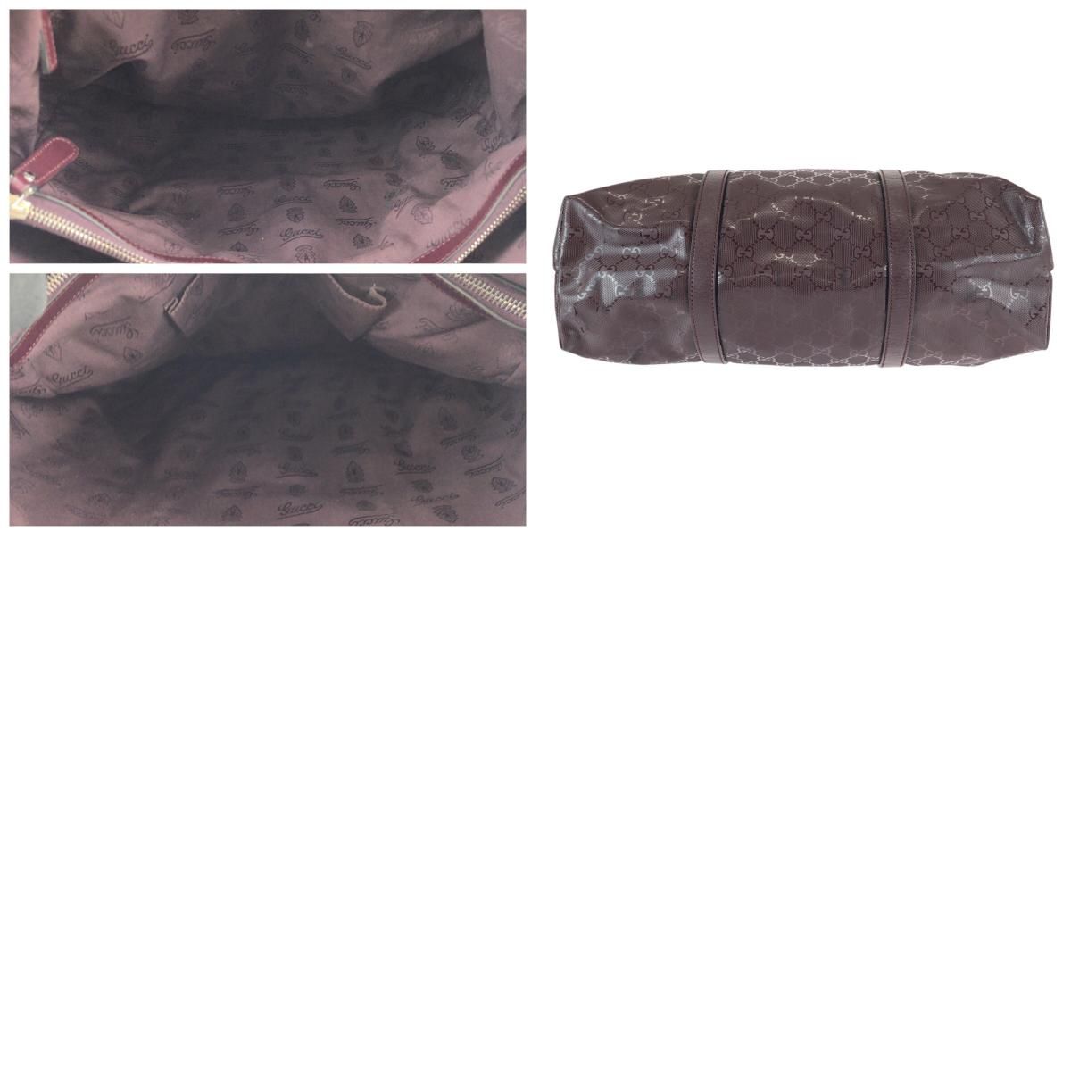 Gucci GG Supreme Wine Red Gold Silver Leather Tote — view 9