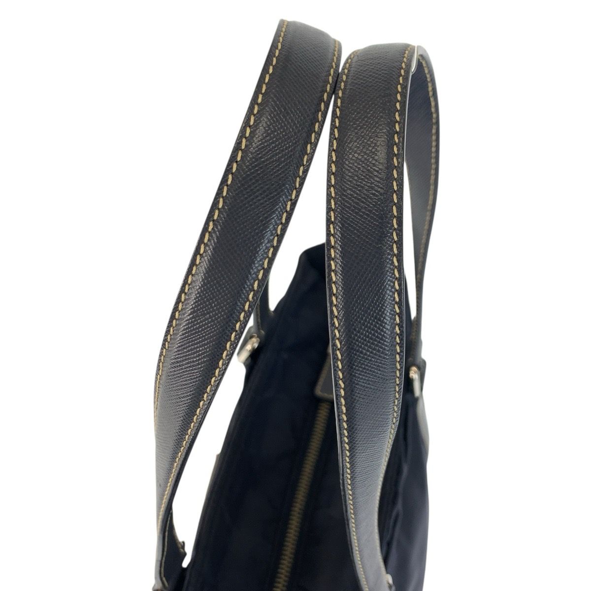 Prada Tessuto Navy Silver Nylon Leather Tote — view 8
