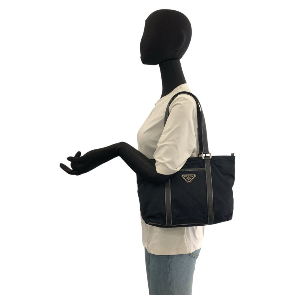 Prada Tessuto Navy Silver Nylon Leather Tote — view 6