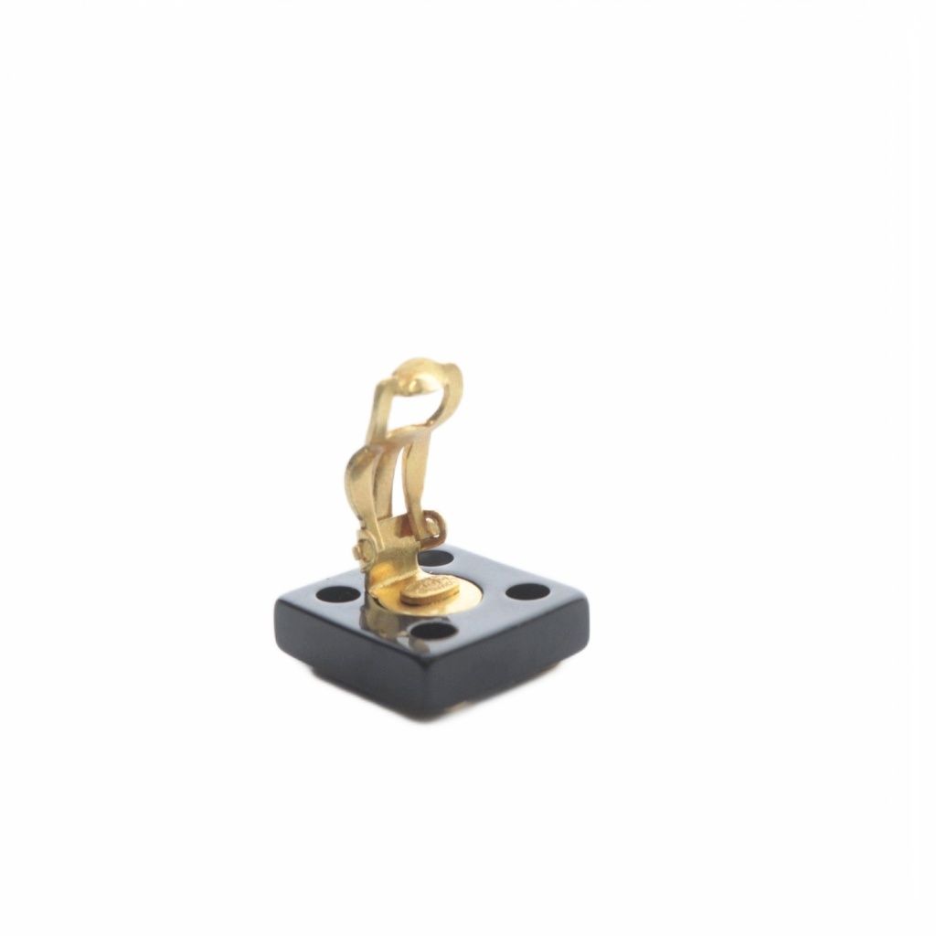 Chanel CC Logo Eyelet Square Earrings Black Gold — view 7