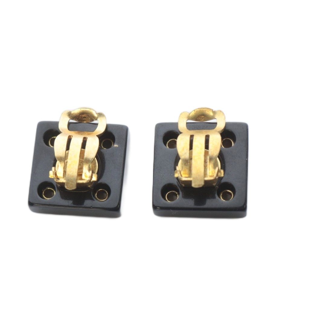 Chanel CC Logo Eyelet Square Earrings Black Gold — view 6