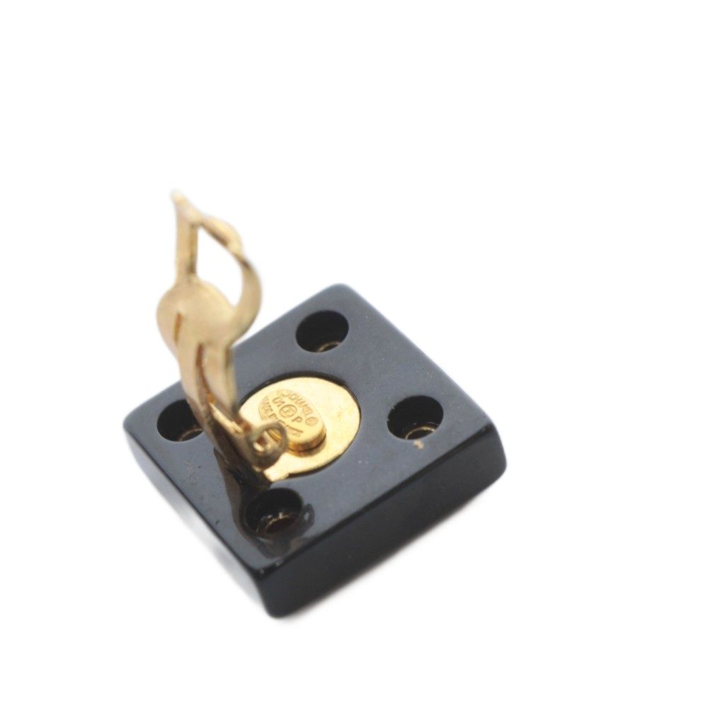 Chanel CC Logo Eyelet Square Earrings Black Gold — view 8
