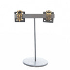 Chanel CC Logo Eyelet Square Earrings Black Gold — view 3