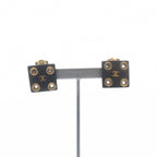 Chanel CC Logo Eyelet Square Earrings Black Gold — view 2