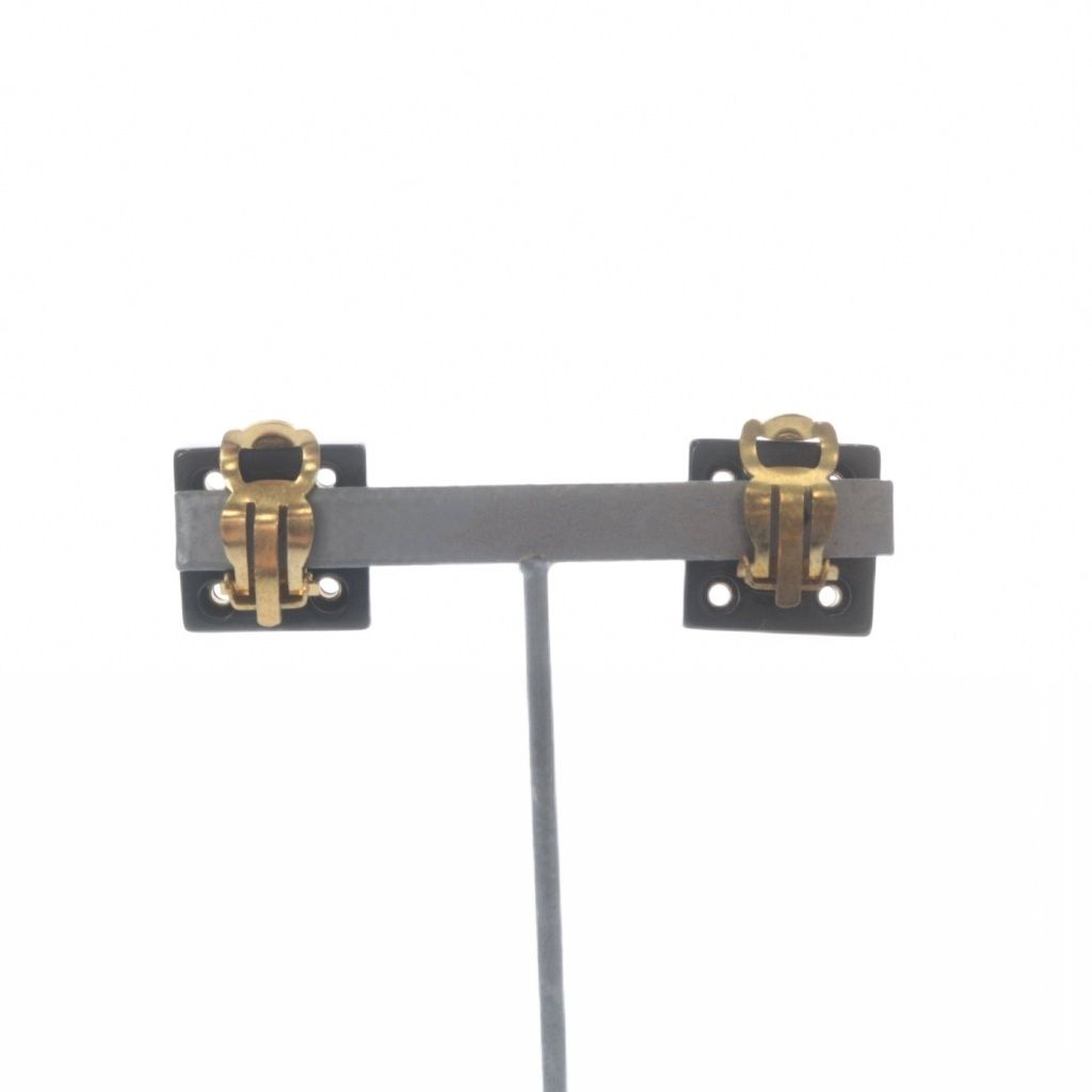 Chanel CC Logo Eyelet Square Earrings Black Gold — view 4