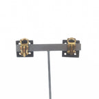 Chanel CC Logo Eyelet Square Earrings Black Gold — view 4