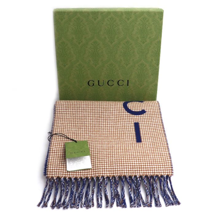 Gucci Logo Scarf Camel Navy — view 5