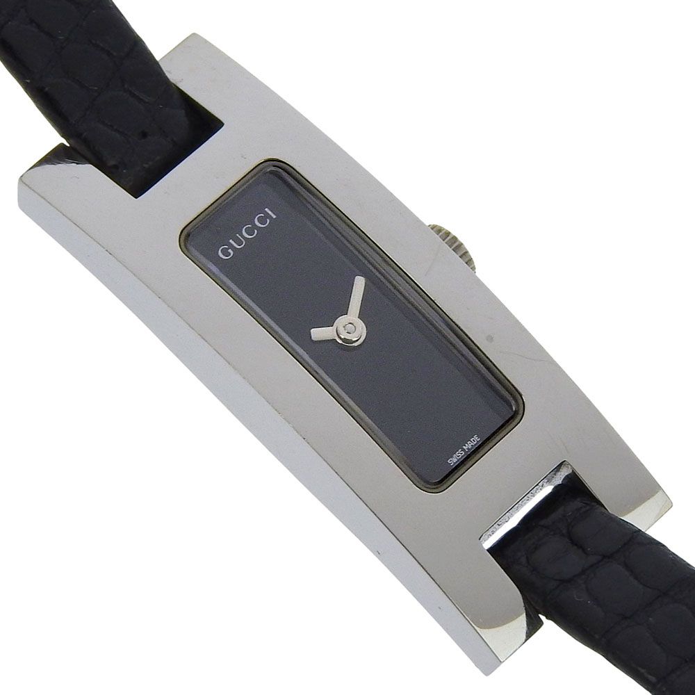 Gucci Stainless Steel Leather Quartz Analog Display Black Dial Watch — view 3