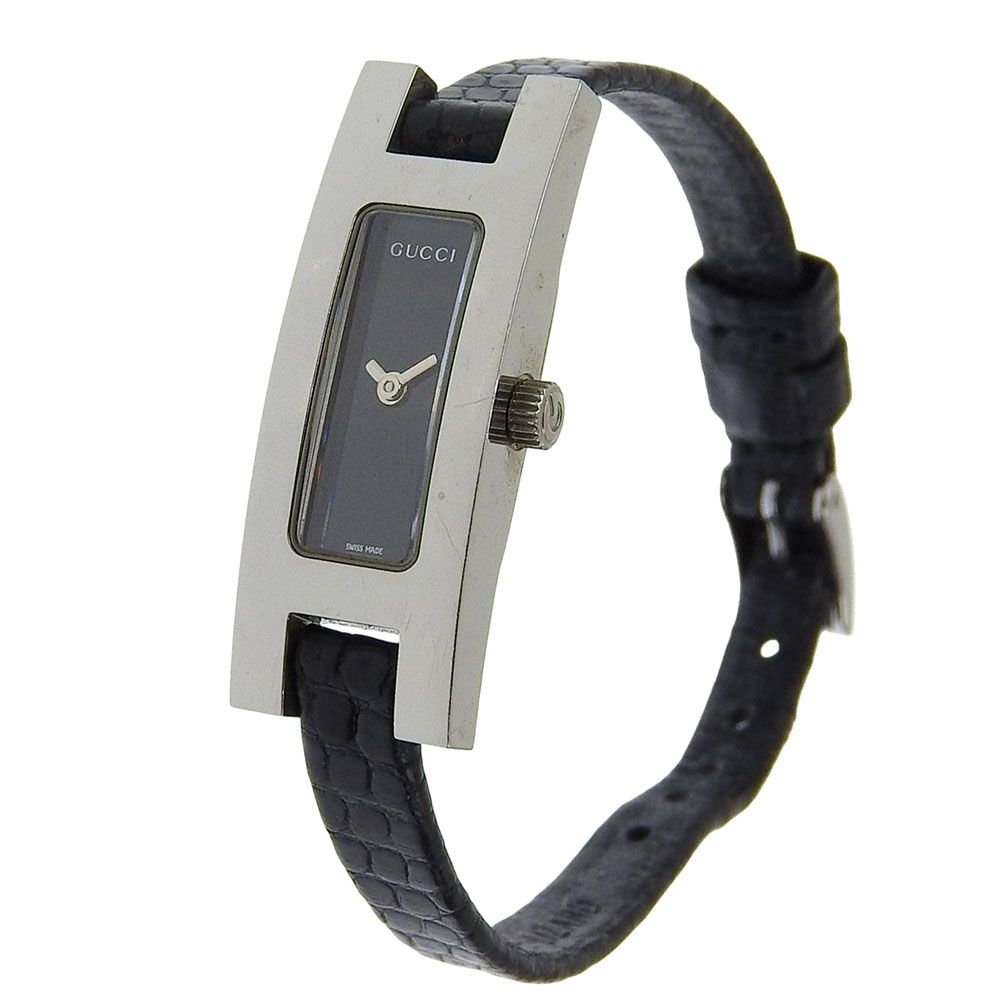 Gucci Stainless Steel Leather Quartz Analog Display Black Dial Watch — view 2