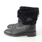 Chanel Leather CC Logo Shearling Quilted Back Zip Boots Shoes Black 39 — view 3