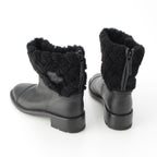 Chanel Leather CC Logo Shearling Quilted Back Zip Boots Shoes Black 39 — view 4