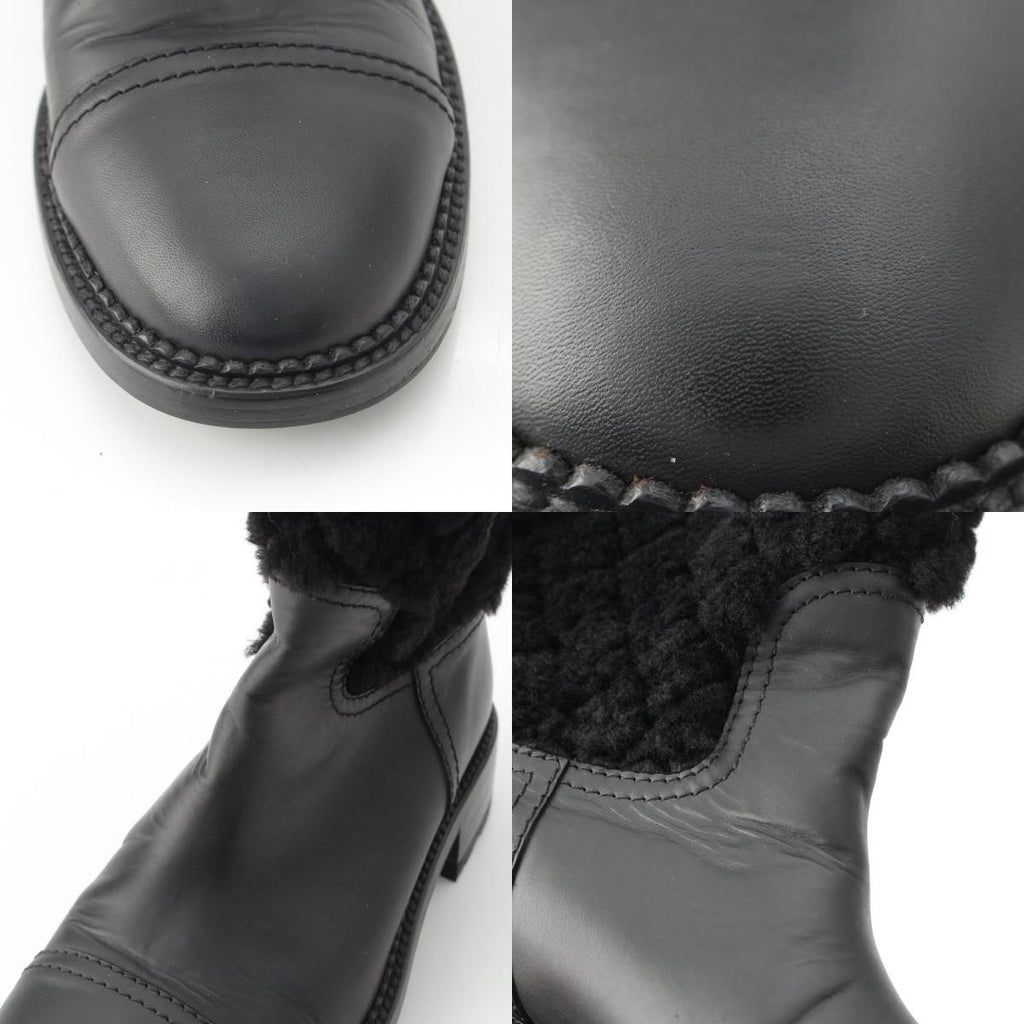 Chanel Leather CC Logo Shearling Quilted Back Zip Boots Shoes Black 39 — view 9