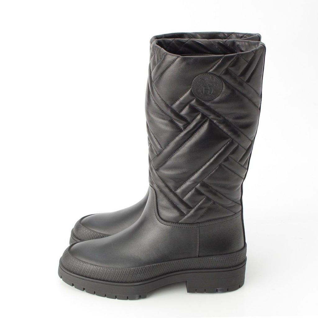 Hermes Leather Fuji Quilted Mosaic Long Boots Shoes Black 36 — view 3