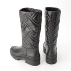 Hermes Leather Fuji Quilted Mosaic Long Boots Shoes Black 36 — view 4