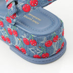 Louis Vuitton Denim Takashi Murakami Cherry Maya Platform Sandals Blue — view 8