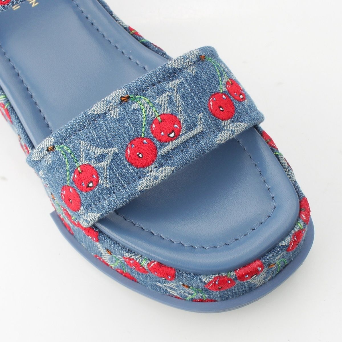 Louis Vuitton Denim Takashi Murakami Cherry Maya Platform Sandals Blue — view 6