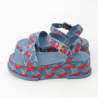 Louis Vuitton Denim Takashi Murakami Cherry Maya Platform Sandals Blue — view 3