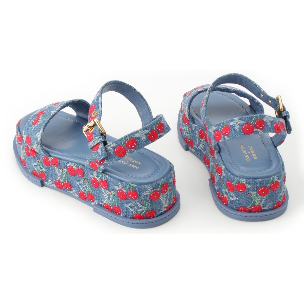 Louis Vuitton Denim Takashi Murakami Cherry Maya Platform Sandals Blue — view 4