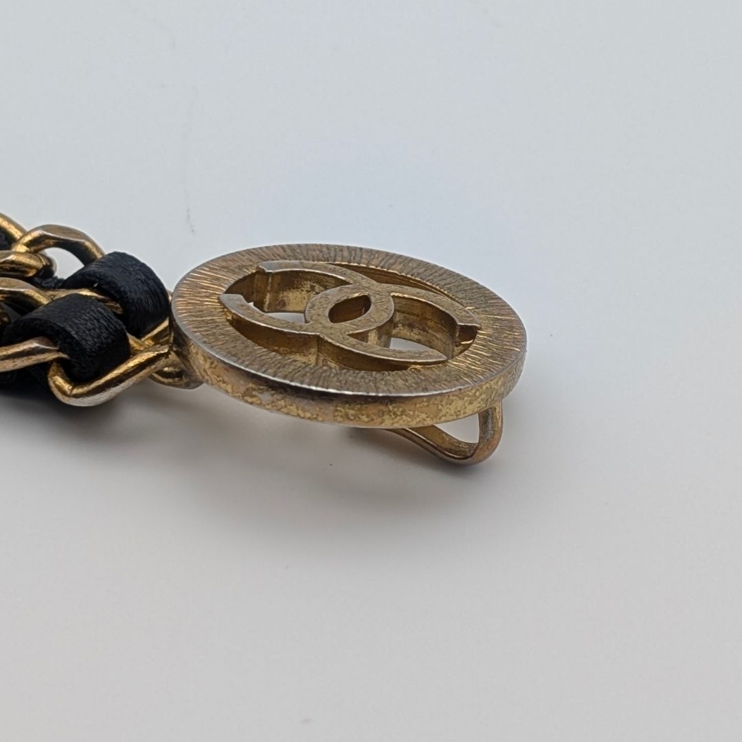 Chanel Leather Chain Belt CC Logo Round Gold Black — view 8