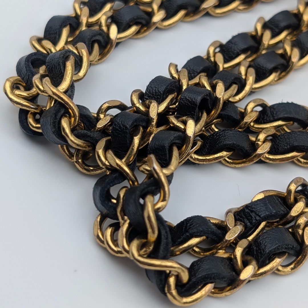 Chanel Leather Chain Belt CC Logo Round Gold Black — view 5