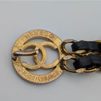 Chanel Leather Chain Belt CC Logo Round Gold Black — view 3