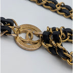 Chanel Leather Chain Belt CC Logo Round Gold Black — view 6
