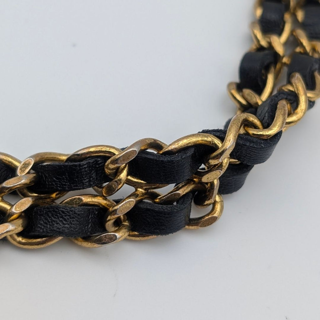 Chanel Leather Chain Belt CC Logo Round Gold Black — view 4