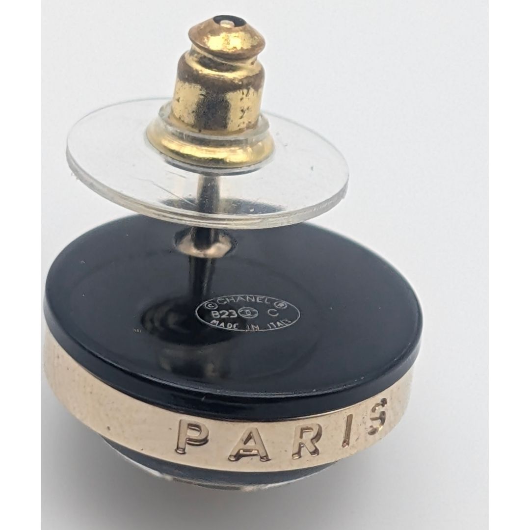 Chanel Earrings CC Logo Gold Black Round — view 4