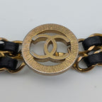 Chanel Leather Chain Belt CC Logo Round Gold Black — view 7
