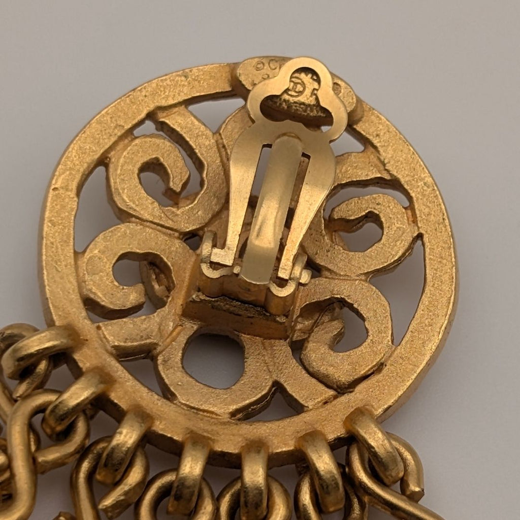 Chanel Earrings CC Logo Gold Fringe Swing Single Ear — view 5