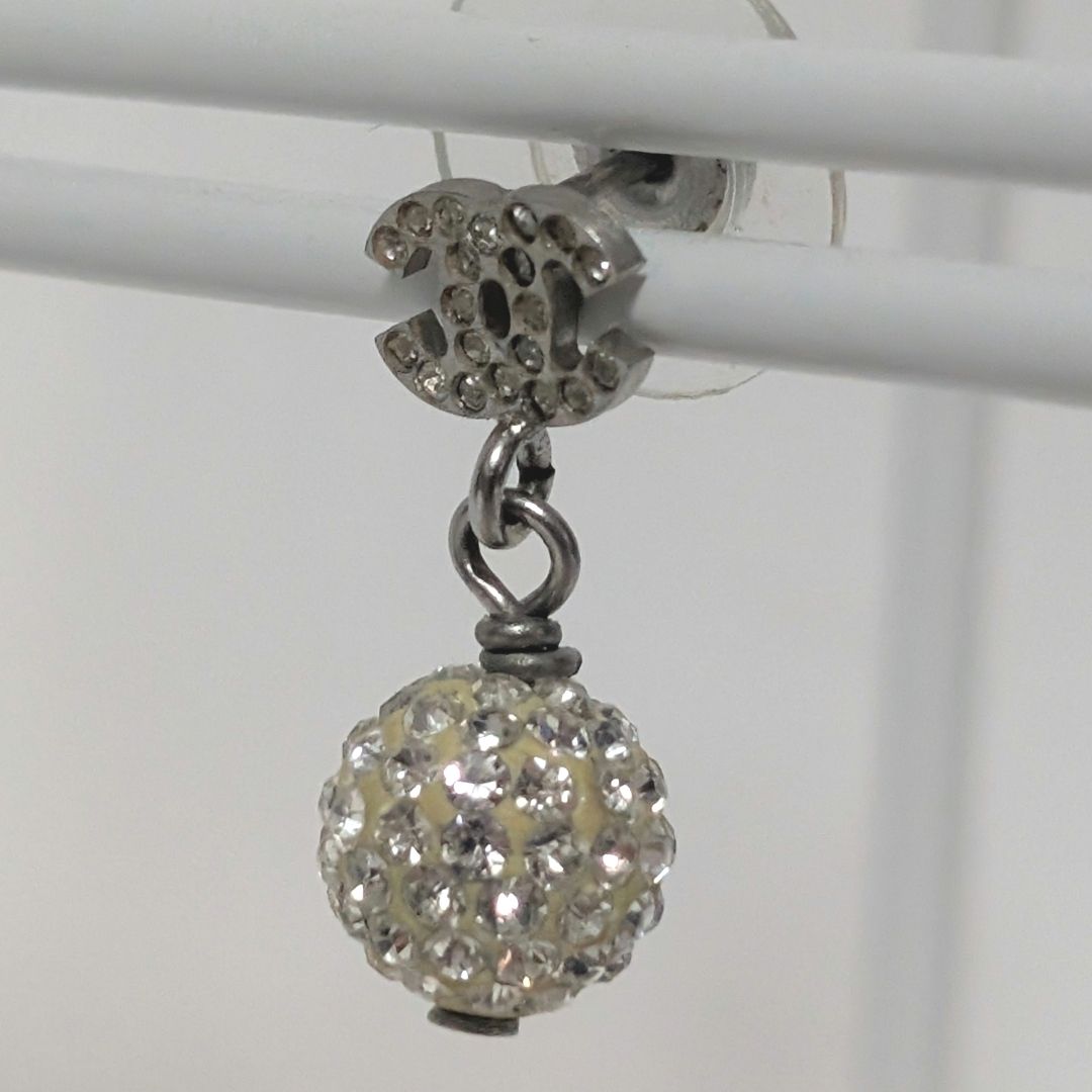 Chanel Earrings CC Logo Silver Mirror Ball Rhinestone — view 2