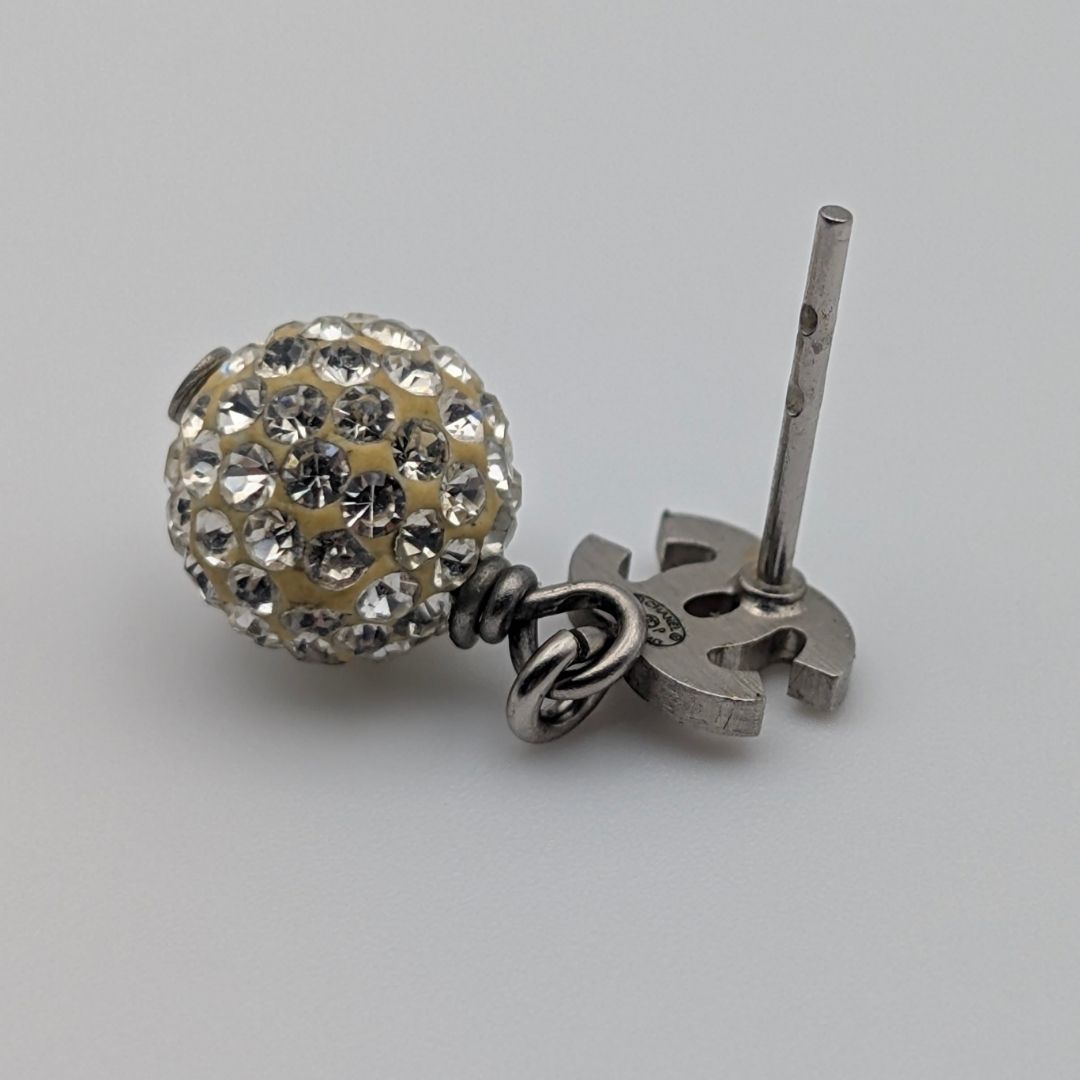 Chanel Earrings CC Logo Silver Mirror Ball Rhinestone — view 4