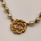 Chanel Gold Faux Pearl CC Logo Necklace Vintage — view 2