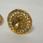 Chanel Lion Earrings Gold Rhinestone Circle — view 3