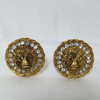 Chanel Lion Earrings Gold Rhinestone Circle — view 2